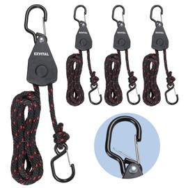 4PCS Kayak Rope Tie Down Ratchet Straps 3/8" ×12' Bow and Stern Tie Down Kayak with Safety S Hook Heavy Duty Ratchet Rope Kayak and Canoe Accessories Black