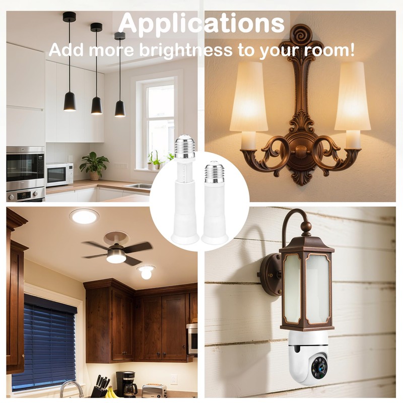 2 Pack E26 Light Socket Extender, ATREFUU 5-Level Extension Length