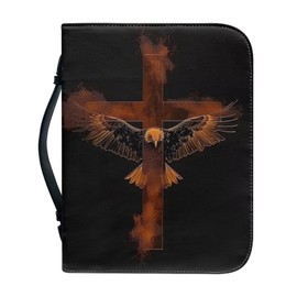 Faux Leather Bible Cover for Men, PU Leather Bible Coves, Water Resistant Bible Cover Case for Women,Bible Cover Case,Eagle and Cross,L