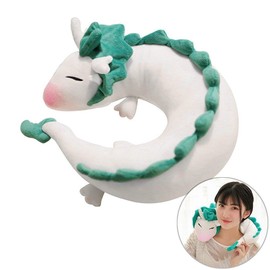 GXFLO Anime Cute White Dragon Neck Pillow U Shaped Travel Pillow Doll Plush Toy White Dragon Neck Pillow Soft Plush Dragon Stuffed Doll