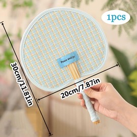KASESSS Hand Fan, Hand-Knitted Palm-Leaf Fan, Chinese Fans with a Lanyard, Portable Hand Fans Bamboo for Hot Flashes, Summer Cooling, Dancing Wedding Church Performance, Gifts, Fashion Light Blue
