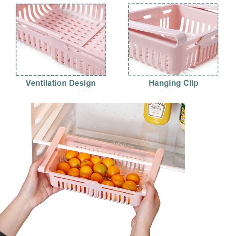 WDDP 3-Piece Set Extendable Fridge Organiser, Fridge Drawer Organiser, Adjustable