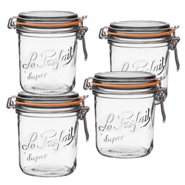 Le Parfait Super Terrine Jar | 24oz/Pint & Half (Pack of 4) 750ml French Glass Jar, Airtight Rubber Seal & Glass Lid | Glass Jars for Kitchen Organization and Storage Containers for Kitchen Essentials