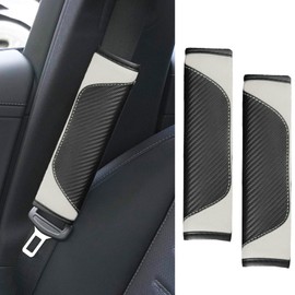 ongfuwu 2PCS Car Seat Belt Cover Pad, Soft Carbon Fiber Leather Seatbelt Shoulder Protector for a More Comfortable Driving, Universal Safety Belt Strap Cover to Protect Your Neck (White)