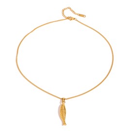 FAMARINE Gold Fish Necklaces for Women Sardine Fish Charm Jewelry