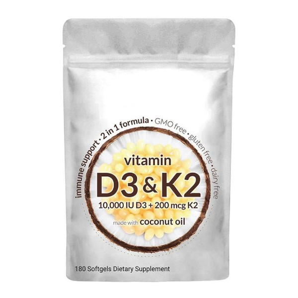 WFWJ 2-in-1 Vitamin D3 K2 Supplement Softgel, 10000 IU VIT