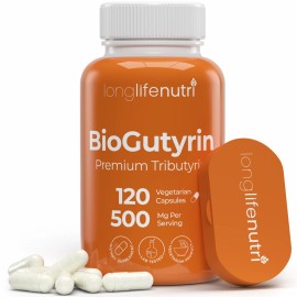 LongLifeNutri Tributyrin 500mg – 120 Vegetarian Capsules, Butyric Acid for Butyrate Production