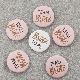 Bachelorette Party Badge, Bride to Be Decorations, Bride Squad - 3 inch Rose Gold Bridal Shower - Pinback Buttons - Set of 6