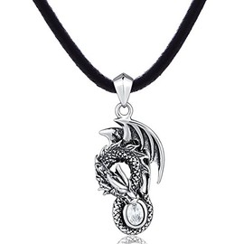 DonDon Mens Leather Necklace 19.7" 50 cm with Stainless Steel Pendant Dragon in 3D Optics