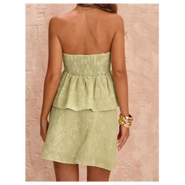 SHENHE Women's Flowy Tube Top Y2k Strapless Smocked Ruffle Hem Peplum Boho Babydoll Bandeau Top Green Large