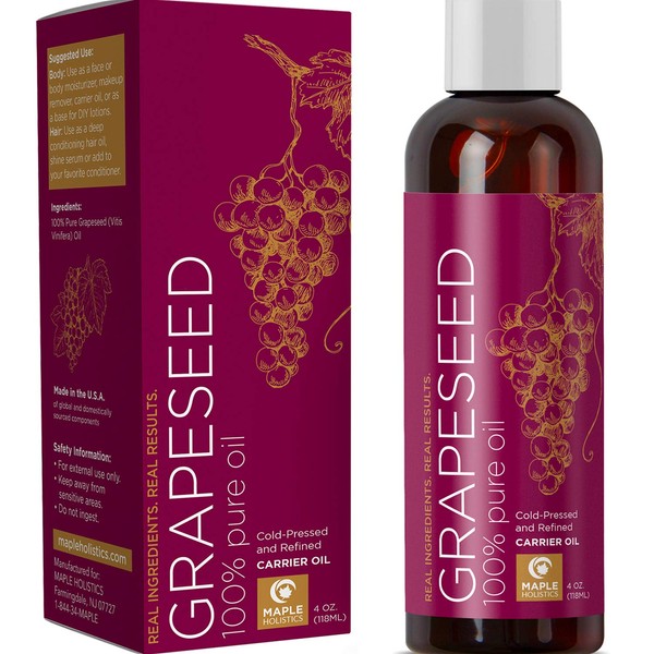 100% Pure Grapeseed Oil For Skin Face And Hair Natural Vitamin Rich Carrier Oil Hypoallergenic Anti Aging Serum Moisturizer and Therapeutic Hydrating Anti Cellulite Massage Oil For Muscles And Joints