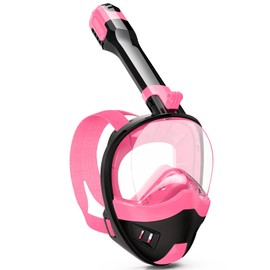 Full Face Snorkel Mask, Snorkeling Gear for Adults Kids with Latest Dry Top Breathing System and Detachable Camera Mount, with 180 Degree Panoramic View (Black Pink, S/M)