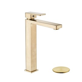 Modern Bathroom Vessel Sink Faucet with Pop-Up Drain Basin Mixer Faucet Brushed Gold Tall body Single Handle One Hole Vessel Sink Tap Gudetap GT7894BGH
