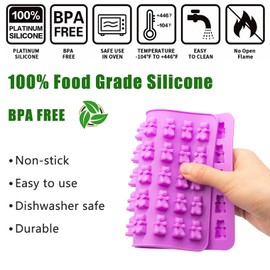 HKUCFTT Gummy Candy Molds, Gummy Bear Mold Silicone with 2 Droppers, Non-stick Silicone Molds Including Hearts, Bear, Mini Dinosaur and Mini Dount, Set of 4