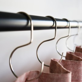 Minimalistic shower curtain hooks, stainless steel, brass, black meatal, S Hook, Curtain Rings, Jean Hook, purse, bag, closest hanger - 12pk (Steel, O-Hook)