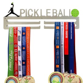 Pickleball Medal Holder – 15.5” x 5.5” Wall-Mounted Metal Display Rack – Victory Rack for Pickleball Awards & Achievements