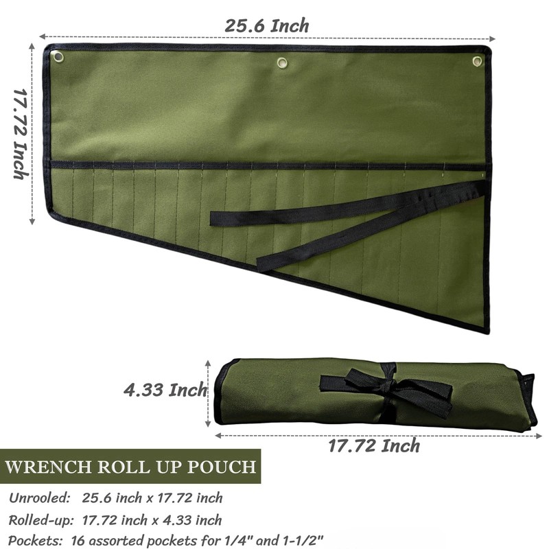BLIRITEL 16 Pockets Wrench Roll Up Pouch, Wrench Roll Organizer