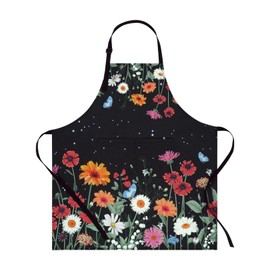 ASPMIZ Delantal floral para adultos, delantal impermeable para mujer con 2 bolsillos, delantales de cocina de flores con correa ajustable para el cuel