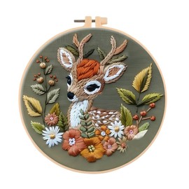 Huacan Embroidery Kits for Beginners, DIY Embroidery Starter Kit with Flowers Deer Pattern