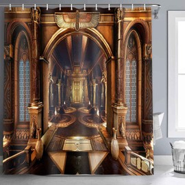 NTETSN Ancient Egypt Shower Curtain Egyptian Temple Hypostyle Hall Golden Palace Throne Room Hallway Style Dressing Room Wardrobe Privacy Divider Bathing Curtains 72x72 Inch YLZYNT606