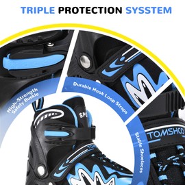 TOMSHOO Inline Skates for Kids Adjustable Roller Skates Boys and Girls with 4 Illuminating Pu Wheels Outdoors Indoors Roller Skates for Boy Girl Beginners (Blue, Small - Little Kid (10C-13C))