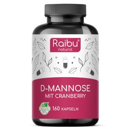 Raibu D-Mannose Capsules with Cranberry - 2100 mg D Mannose per Daily Dose - 160 Capsules High Dose - Vegan, Natural, Pure & No Additives Produced in Germany & Laboratory Tested