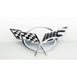 Pair Set 1997-2004 Corvette C5 Front Nose Emblem and Rear Deck Lid 3D Crossed Flags Badge Replacement for Corvette ((1Pc Rear Deck Emblem Only US Flag 1 Color))