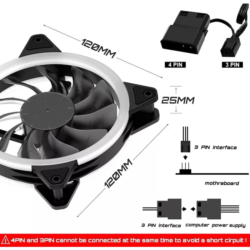Wnatn Kit De 3 Ventiladores Pc,120mm 1200rpm Disipador Rgb