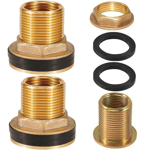 LCOUACEO 3 Pieces Water Butt Feed-Through Brass Tank Fitting, Barrel