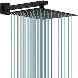 Cabezal de ducha de lluvia negro con brazo de extensión de 12 pulgadas cuadrado con brazo de ducha de 16 pulgadas, cabezal de ducha grande de acero inoxidable, cobertura de cuerpo completo