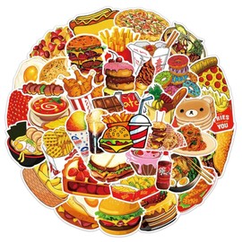 Food Stickers - Fast Food Snack Burgers Pizza, Waterproof Durable Reusable Vinyl Decals, 10, 20, 50, Water Bottle Bike Bumper Luggage Skateboard Graffiti, Best Gift for Everyone (50)