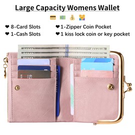 RNIEGA Wallet Women Small RFID Blocking Bifold Leather Wallets for Women Vintage Coin Purse With Zipper and Kiss Lock
