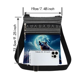 XiaoGalaee Moon Wolf Print Women Messenger Bag Adjustable Shoulder Strap for Outdoor Adventurer Crossbody Bag Daily Use Crossbody Purse Holiday Gift Birthday Present ​​for Adult Friend Wolf Lover
