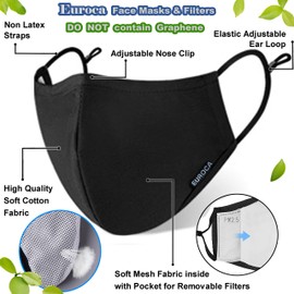 Euroca Reusable Face Masks with Filter Made from Cotton Fabric Breathable Washable with Nose Clips Adjustable Ear Loop Filters for Men Women Teens (3 Pack Woman Black Upgraded)