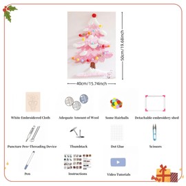 Jxueych DIY Festive Christmas Tree Punch Needle Kit - Embroidery Starter Kits for Beginner, Punch Needle Fabric with Pattern, Adults Craft Christmas Gift (Excluding Photo Frame) (Pink)