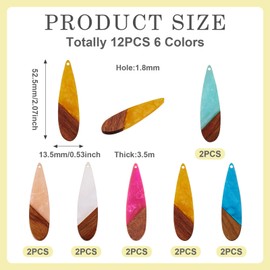 Spritewelry 12Pcs Resin Wood Charms Teardrop Charms for Jewelry Making Wooden Earring Charms Long Teardrop Dangle Statement Earring Charms for Earrings Jewelry Making 6 Colors