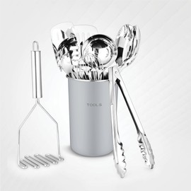 Avador® Premium Set of 10 Stainless Steel (GREY HOLDER) Kitchen Tool Set with Holder Easy To Clean, Space Saving, Great for Cooking, Baking, Prepping (GREY)