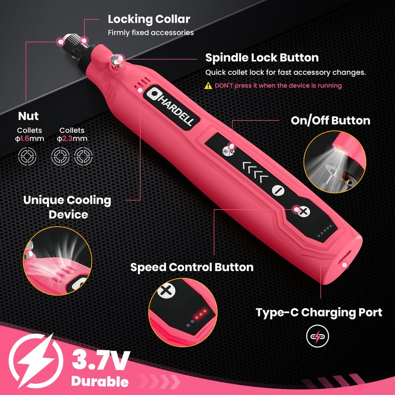 HARDELL Mini Cordless Rotary Tool, 5-Speed 3.7V Rechargeable Rotary Tool