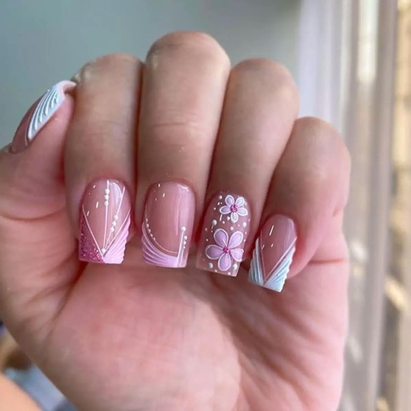 Square Press on Nails Short Fake Nails Pink False Nails