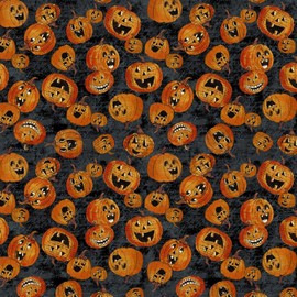 Clothworks All Hallow's Eve by Sue Zipkin Y3820 3 Black Jack-O-Lanterns Fabric