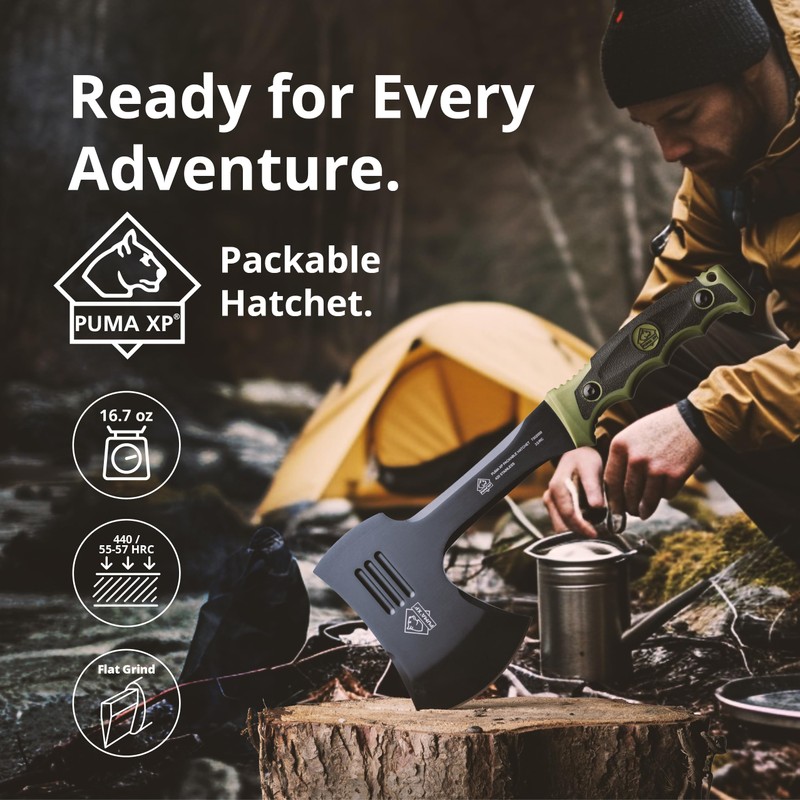 Puma XP Packable Camping Hatchet with Green Rubber Handle