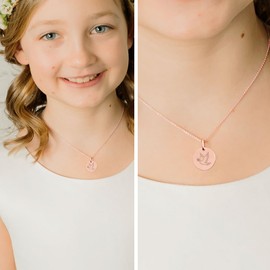 Kette Kinder personalisiert Rosegold (Silber 925 vergoldet) | Halskette Mädchen Jungen Ketten Anhänger mit Gravur Symbol (Einhorn, Regenbogen, Drache, Engel) Namen | Schmuck Geschenk zur Taufe