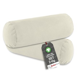 BaSaTex Organic Cushion Covers for Bolster 40 x 15 cm Pack of 2 - 97% GOTS Certified Cotton + 3% Elastane - Colour: Natural