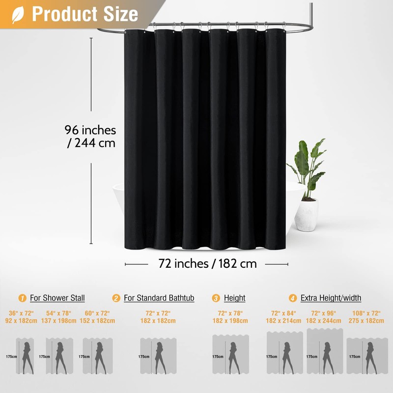 BTTN 96 Inch Extra Long Shower Curtain, Tall Linen Textured