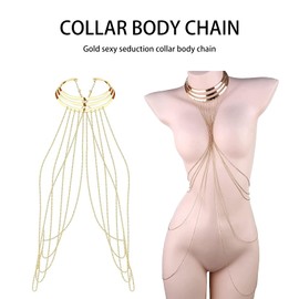 Body Chain Body Belly Jewellery Fashionable Bikini Body Jewellery Bra Chain Body Belly Jewellery Cross Body Chain Gold Layered Tassel Body Chain Jewellery Multilayer Long Chest Chain For Women, Alloy