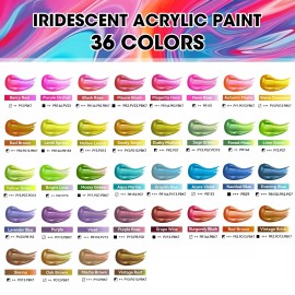 VigorFun 52 PCS Iridescent Acrylic Paint Set with 12 Brushes, 2 Knives and Palette, 36...