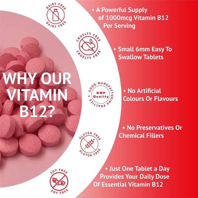 Vitamin B12 100 Tablets Methylcobalamin 1000mcg High Strength B12 Tablets
