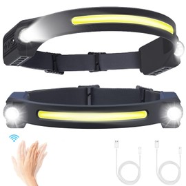 Puersit Stirnlampe LED Wiederaufladbar mit 6 Lichtmodi Kopflampe Stirnlampe Extrem Hell 260 Grad Bewegungsmelder Leichte Wasserdichte Stirnlampe USB C für Laufen Joggen Angeln (2pcs)