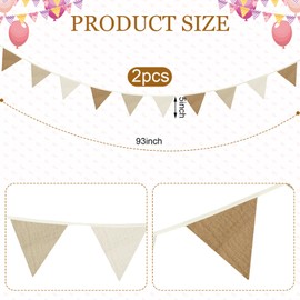 Oudain 17 ft Pennant Banner Flags, 2 Pcs Nursery Garland Triangle Bunting Flag Baby Banner for Nursery Decor Baby Birthday Boho Wedding Shower Party Event, Each 8.5 ft (Simple Color)