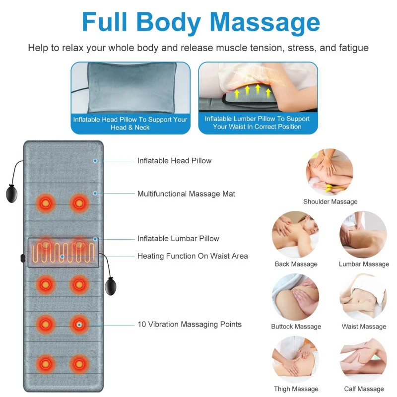 Full Body Electric Massage Mat with Heat Vibration Inflatable Head